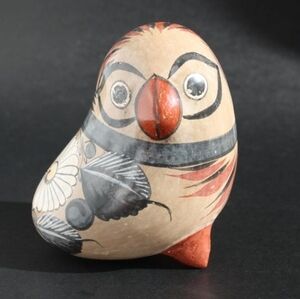 Vintage Hand Painted Mexican Pottery Owl, Tonala Decor
